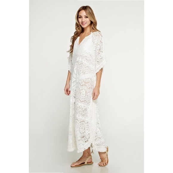 GORGEOUS Long Lace Caftan Tunic Beach Swim Cover - Picture 3 of 8